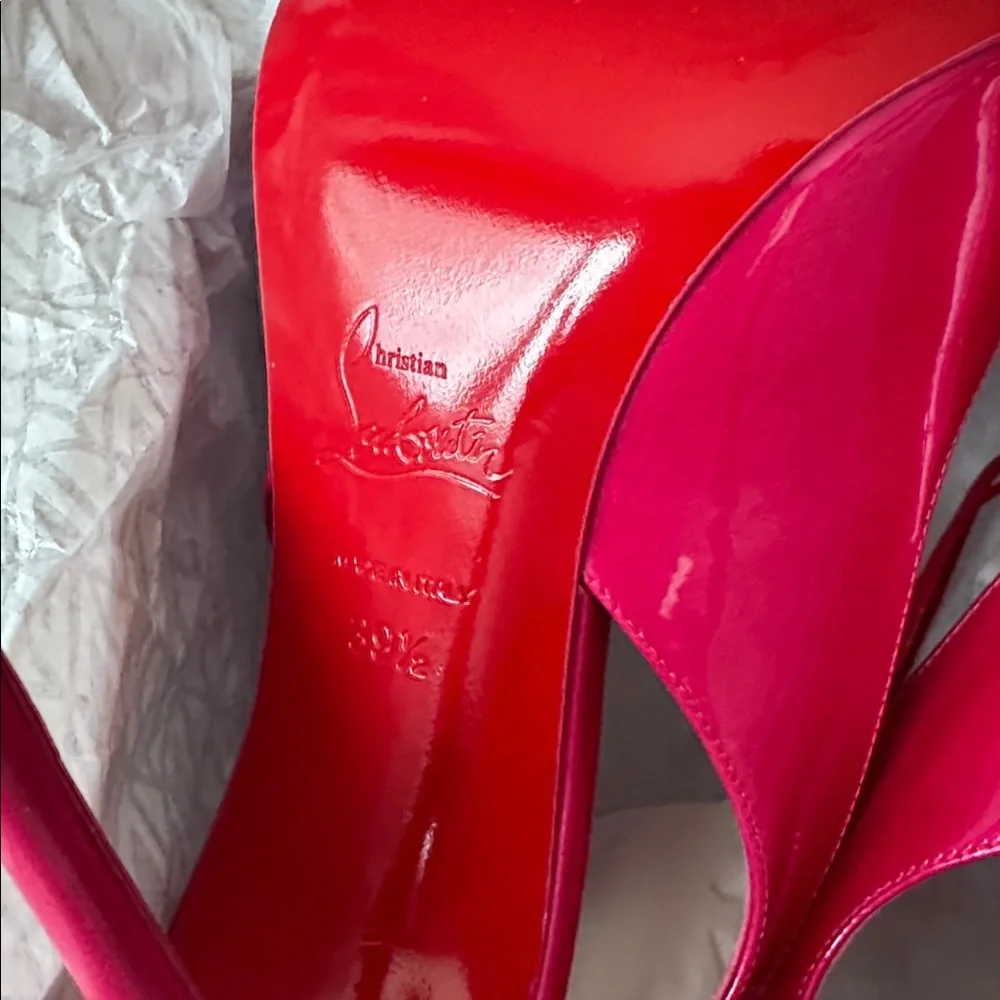 Christian Louboutin hot chick sling pinup pink patent scallop stiletto sz 39.5